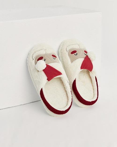 Nevi- A- Yılbaşı Temalı Krem Kadın Ev Terliği