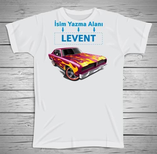 Çocuklara Özel Isim Baskılı Araba Resimli Tshirt , Micro Polyester Terletmez Kumaş