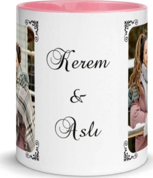 Kişiye Özel 2 Resimli Süslü Köşeli Tasarım Bardak,Renkli Seçenekli