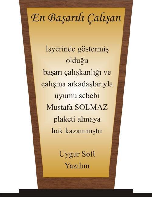 En Başarılı Çalışan Plaketi Ahşap Mdf Gold Levhaya Baskılı  ,Kişiye Özel İsim Baskısı Yapılabilir