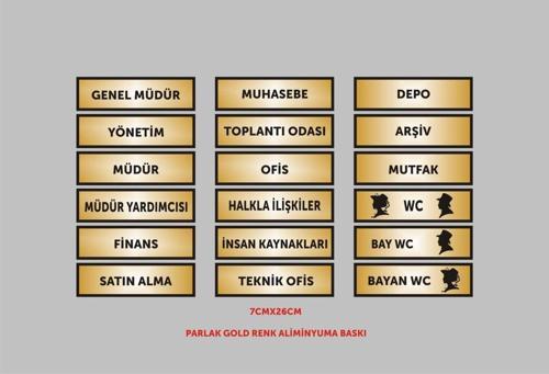 Muhasebe Müdür Finans Depo Ofis Kapı Isimlikleri 18'Li Aliminyum Parlak Gold Metal Levha 26Cmx7Cm