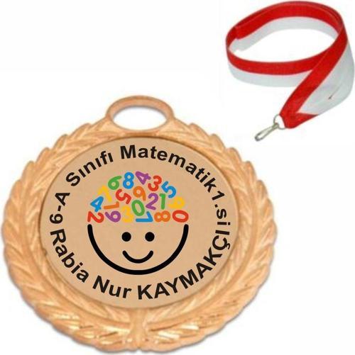 Kişiye Özel Isim Baskılı Matematik 1.Si Altın Renkli Madalya