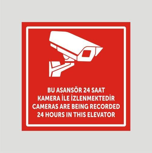 15Cm*15Cm Asansör Kamera İle 24 Saat İzlenmektedir Kırmızı Renk Levha,Aliminyum Parlak Levhaya Baskı