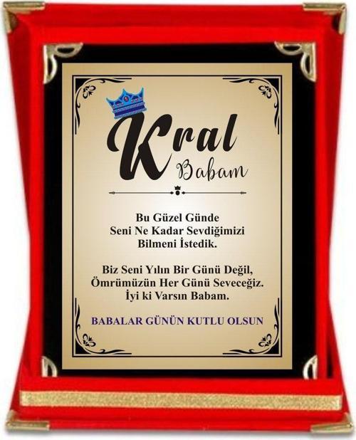 Babalr Günü Hediye Plaket , Kral Babam Plaketi 12*16 Cm Kırmızı Kadife Kutulu