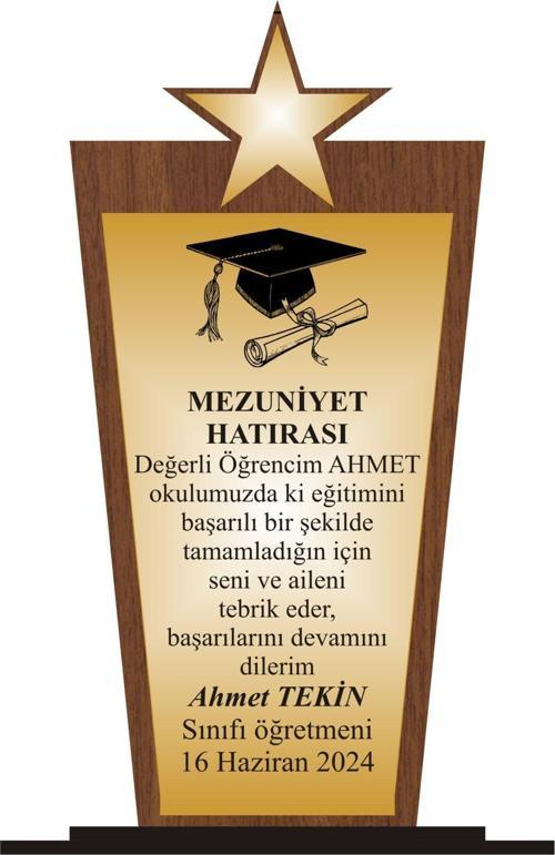 Öğrenci Mezuniyet Plaketi Ahşap Mdf Gold Levhaya Baskılı  ,Kişiye Özel İsim Baskısı Yapılabilir