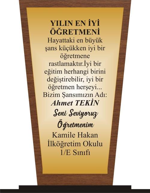 Öğretmen Plaketi Ahşap Mdf Gold Levhaya Baskılı  ,Kişiye Özel İsim Baskısı Yapılabilir