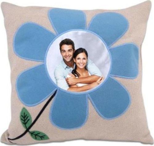 Mavi Papatya Yastık Kişiye Özel Resim Basıyoruz