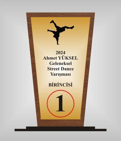 Street Dans Yarışması Plaketi , Ahşap Mdf Gold Levhaya Baskılı  ,Kişiye Özel İsim Baskı