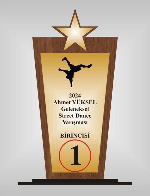 Street Dans Yarışması Plaketi , Ahşap Mdf Gold Levhaya Baskılı  ,Kişiye Özel İsim Baskı