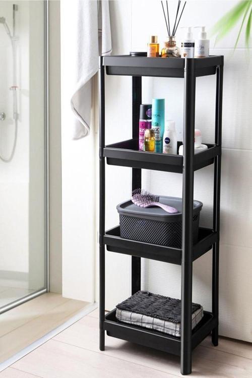 Vesken 4 Katlı Banyo Raf Ünitesi Siyah Banyo Düzenleyici Şampuanlık Dolap