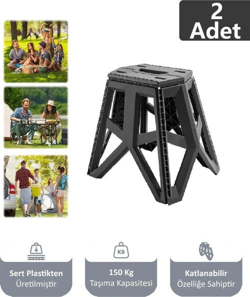 2'Li Katlanabilir Tank Tabure Taşınabilir Strong Kamp Balkon Balıkçı Taburesi - Piknik Sandalyesi