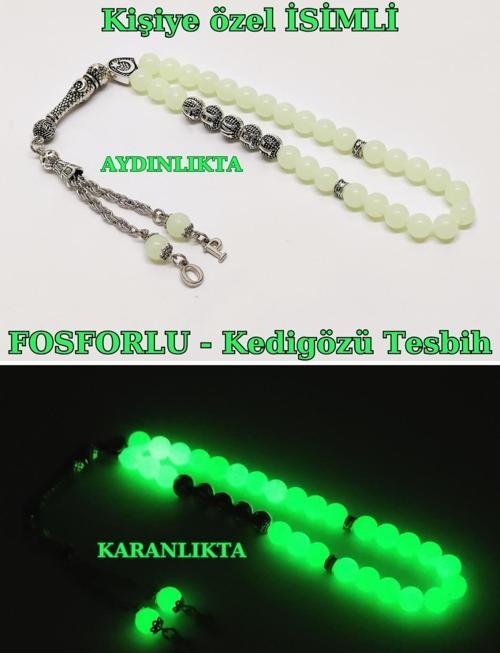Tesbihsakarya Kedi Gözü - Fosforlu - Kişiye Özel - Isimli - Isme Özel Tesbih