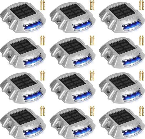 Güneş Enerjili Yol Yolu Işıkları LED Mavi Işık - 12 Adet