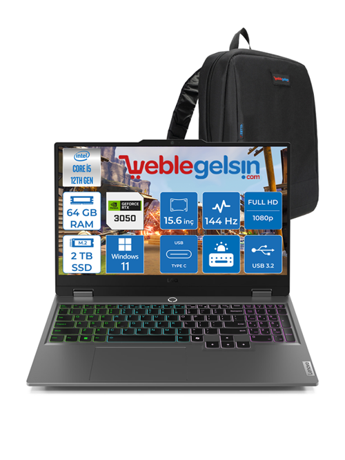 Loq 15IAX9  CoreI5 12450HX 64GB DDR5 2TB SSD 6GB RTX3050 (95W) 15.6" IPS 144Hz FHD Windows11Pro 883GS001TTRWP10