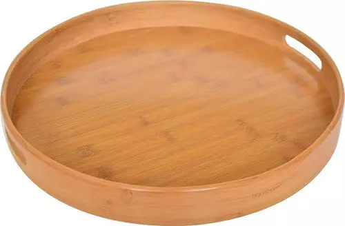 Bambum B2564 Carne - Yuvarlak Bambu Tepsi 40 Cm