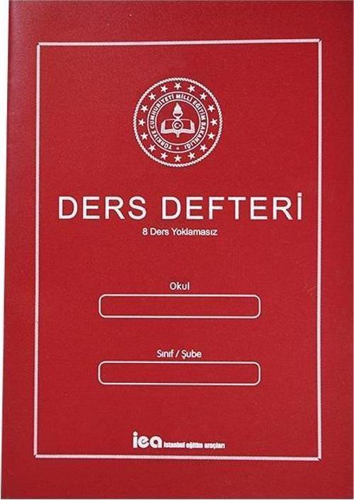 8 Ders Yoklamasız Ders Defteri Kırmızı Plastik Kapaklı
