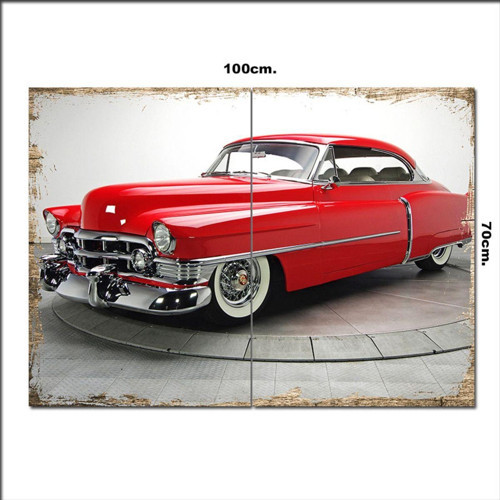 Ahşap Tablo 1950 Kırmızı Cadillac 70*100Cm