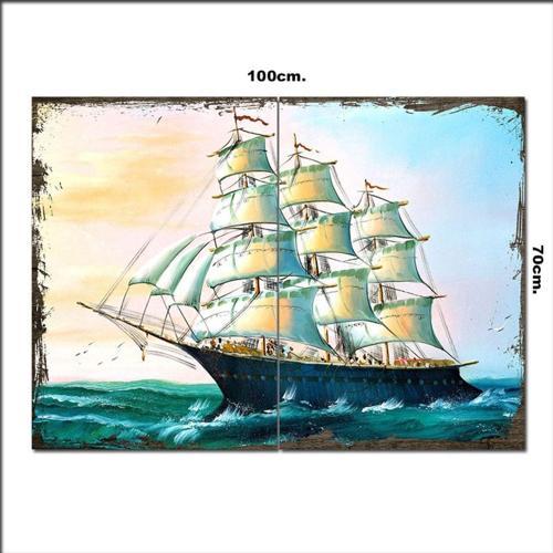 Ahşap Tablo 3 Direk Yelkenli Gemi 70*100Cm