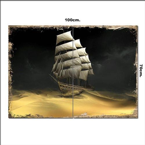 Ahşap Tablo Çöldeki Gemi 70*100Cm