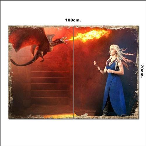 Ahşap Tablo Daenerys Targaryen Ve Ejderha 70*100Cm