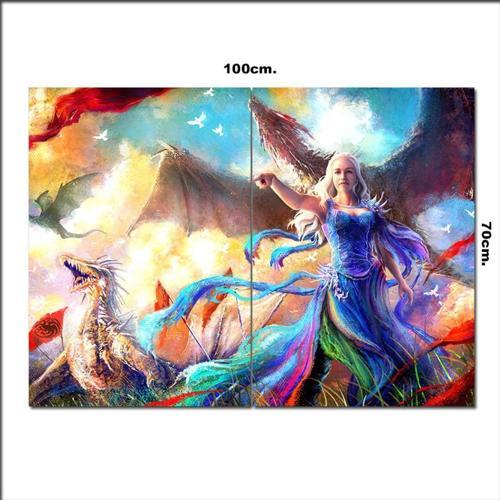 Ahşap Tablo Daenerys Targaryen Ve Ejderha 70*100Cm