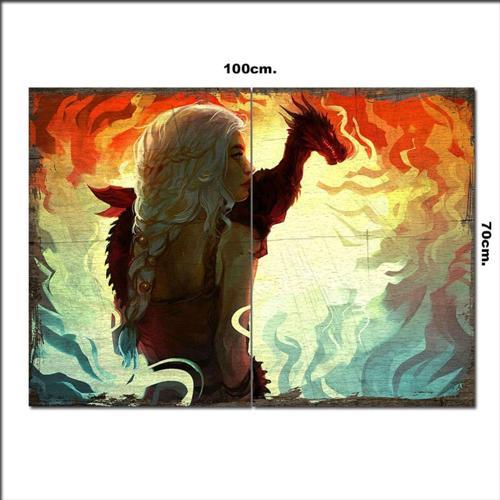 Ahşap Tablo Daenerys Targaryen Ve Ejderha 70*100Cm