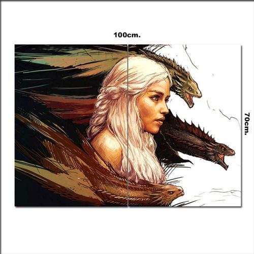 Ahşap Tablo Daenerys Targeryen Ve Ejderhaları Baskılı 70*100Cm