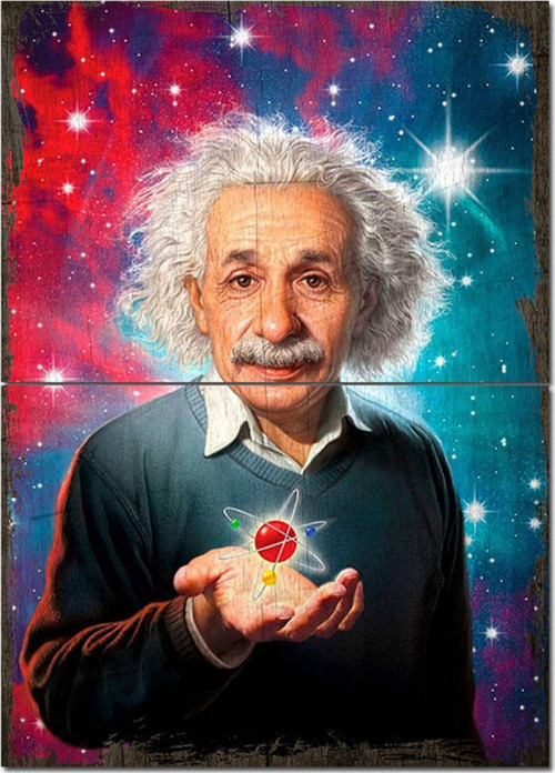 Ahşap Tablo Dahi Albert Einstein Atomun Simgesi Görseli Modern Ahşap Tablo