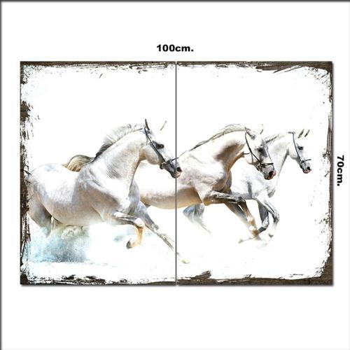 Ahşap Tablo Beyaz Atlar 70*100Cm