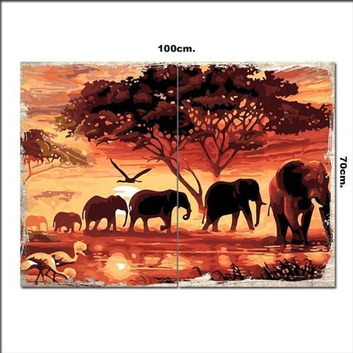 Ahşap Tablo Afrika Filleri Görseli 70*100Cm