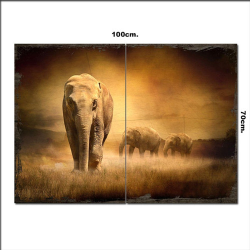 Ahşap Tablo Afrikadaki Filler Baskılı 70*100Cm