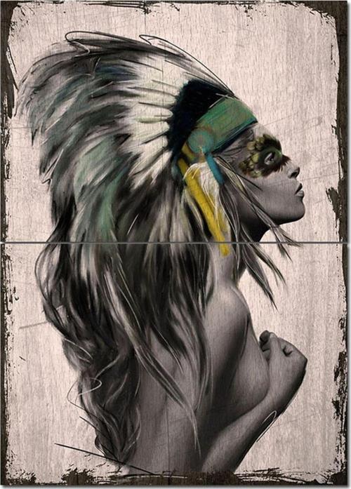 Ahşap Tablo Ahşap Eski Linn Wold Headdress Görsel Tasarım Ahşap Tablo