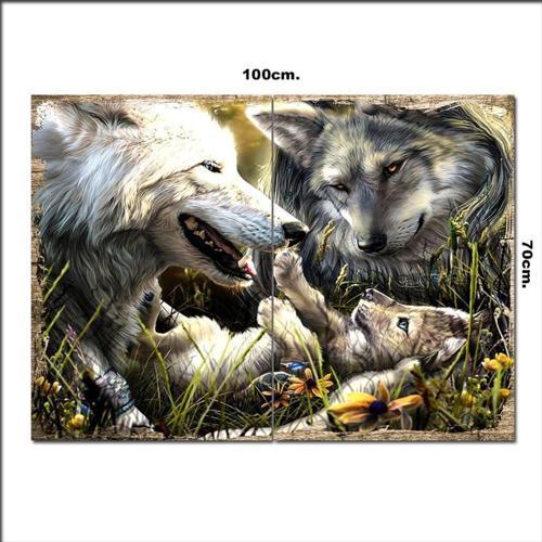 Ahşap Tablo Beyaz Kurtlar 70*100Cm