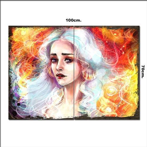 Ahşap Tablo Beyaz Saçlı Kadın Görseli 70*100Cm