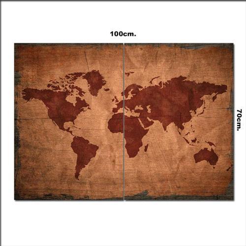 Ahşap Tablo Ahşap Zeminde Harita Baskılı 70*100Cm