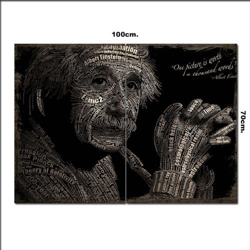 Ahşap Tablo Albert Einstein Resim Sözcük Baskılı 70*100Cm