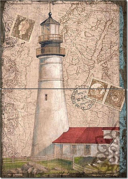 Ahşap Tablo Deniz Fenerli Kart Postal Modern Mdf Tablo