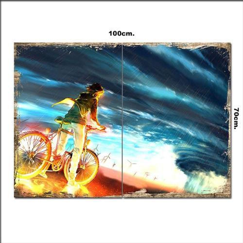 Ahşap Tablo Bisiklet Ve Fırtına 70*100Cm