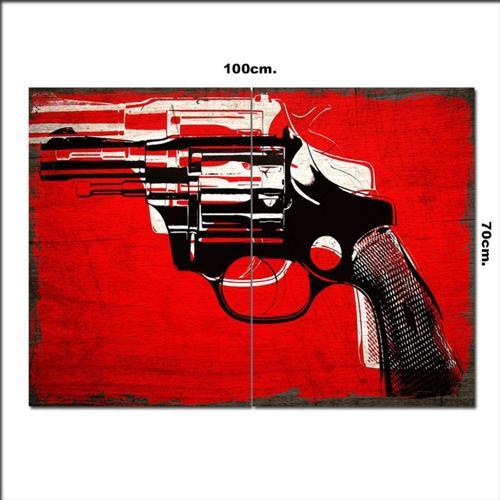 Ahşap Tablo Altı Patlar Silah 70*100Cm