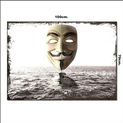 Ahşap Tablo Denizde Anonymous Maske Desenli 70*100Cm