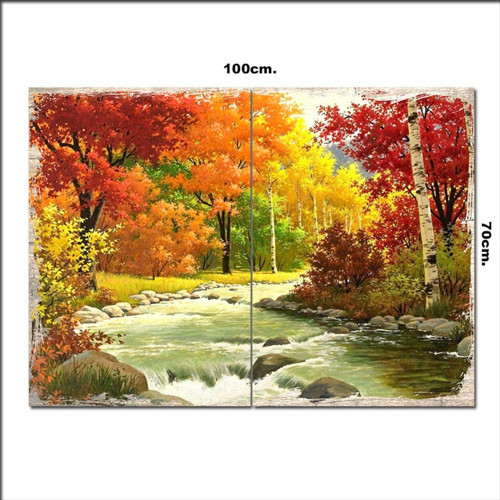 Ahşap Tablo Dere Ve Ağaçlar 70*100Cm