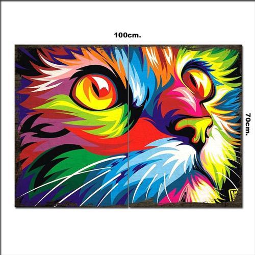 Ahşap Tablo Boyalı Kedi Baskılı 70*100Cm