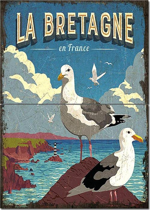 Ahşap Tablo Brittany'De Deniz Martı, Fener Modern Mdf Tablo