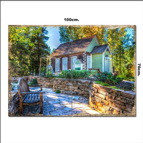 Ahşap Tablo Dik Çatılı Ahşap Ev 70*100Cm