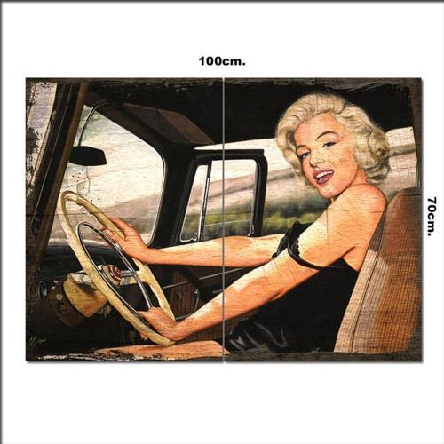 Ahşap Tablo Direksiyonda Marilyn Monroe Baskılı 70*100Cm