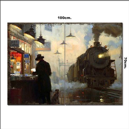 Ahşap Tablo Buharlı Kara Tren 70*100Cm