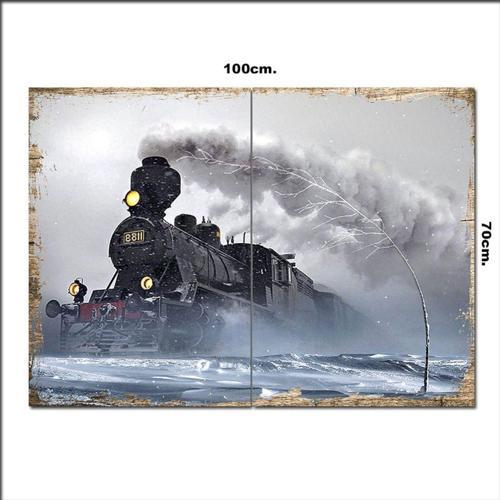 Ahşap Tablo Buharlı Kara Tren 70*100Cm