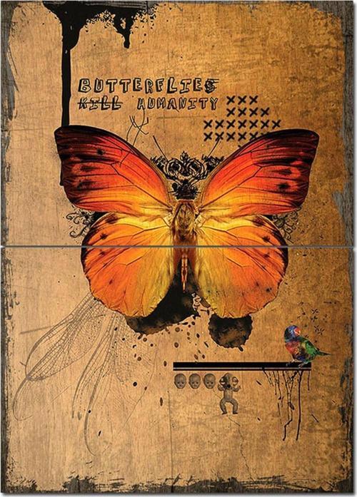 Ahşap Tablo Butterflies Kill Humanity Tasarım Ahşap Tablo