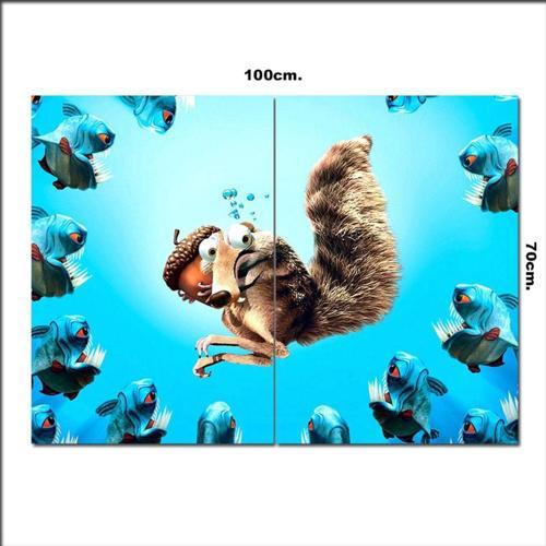 Ahşap Tablo Buz Devri Scrat Ve Balıklar 70*100Cm