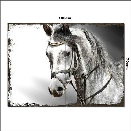 Ahşap Tablo Asil Gri At Tarz 70*100Cm